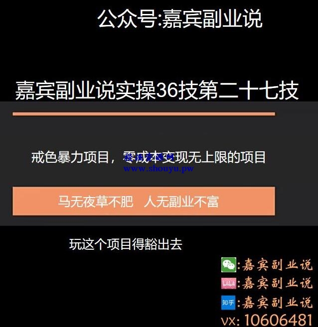 嘉宾副业说实操36技第二十七技：戒色项目变现项目，零成本变现无上限